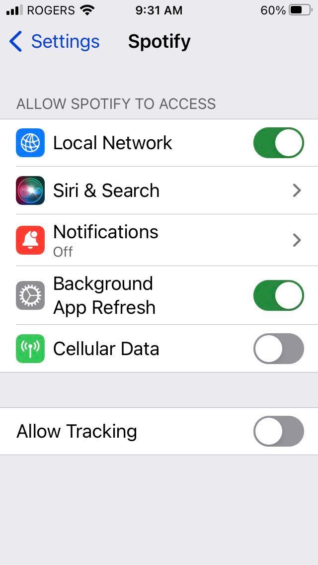 Screenshot of iOS settings showing mobile data off