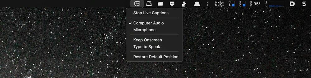 Live Captions status menu on Mac.