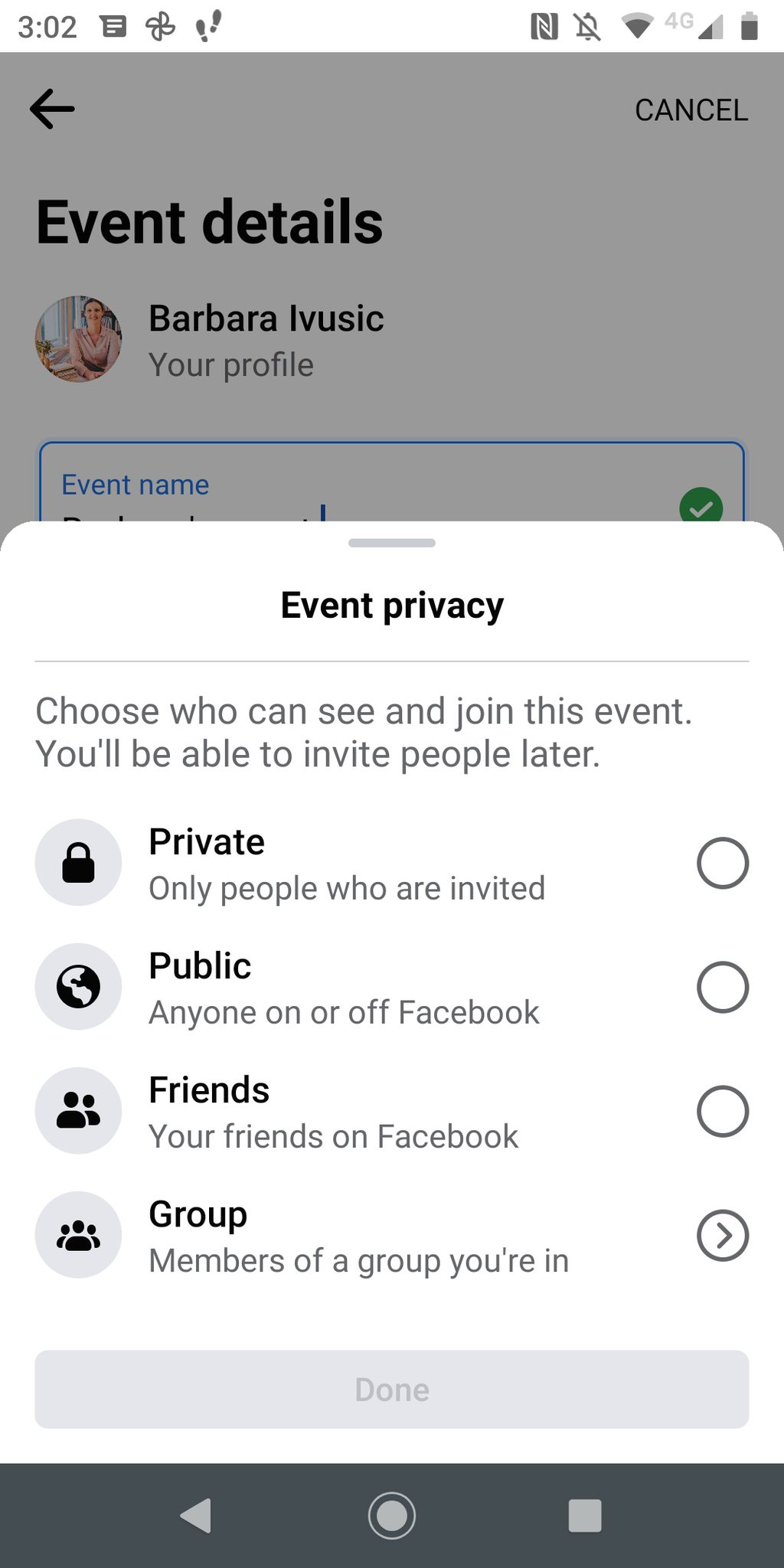 Screenshot facebook event creation