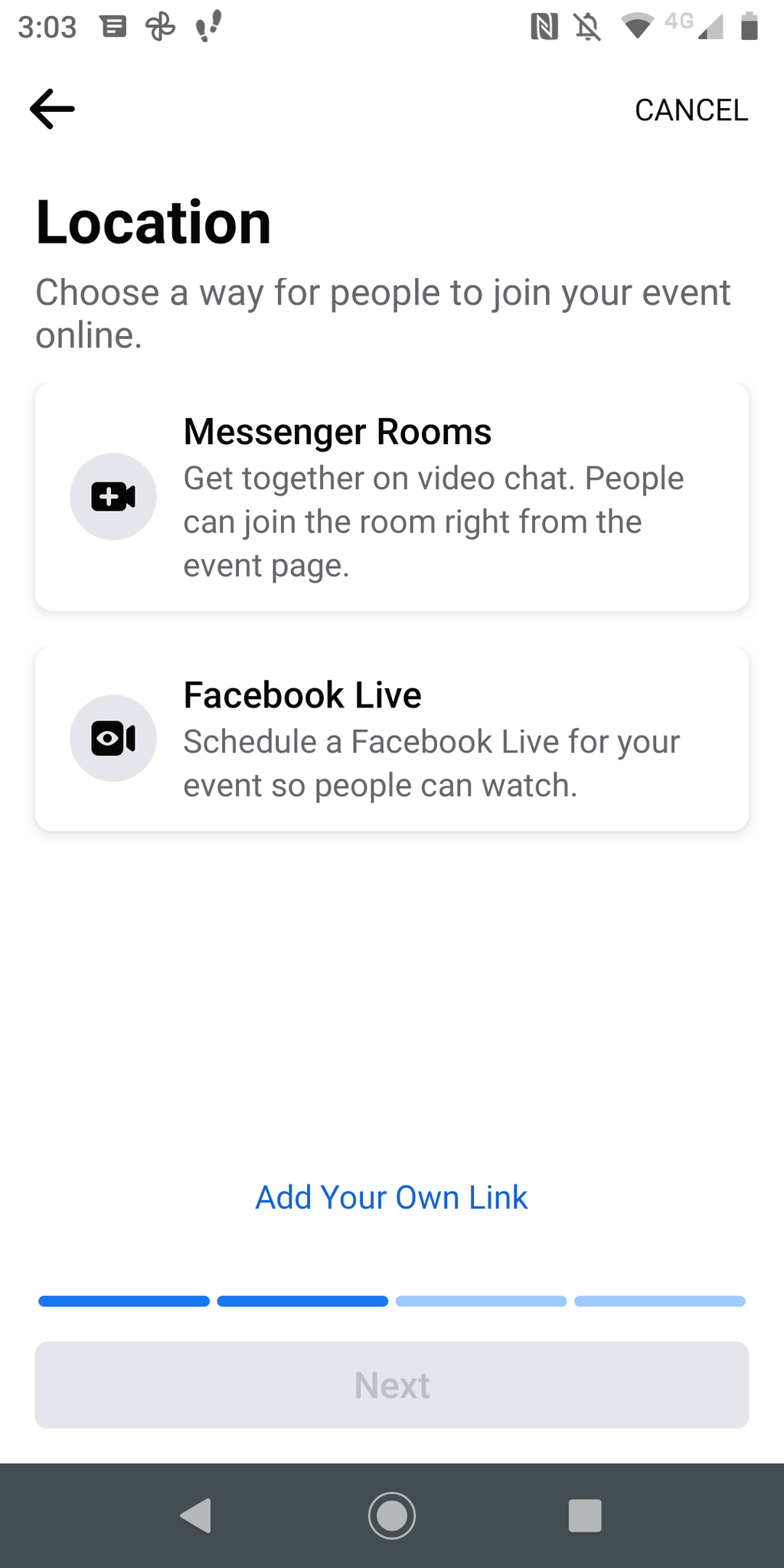 Screenshot facebook event creation