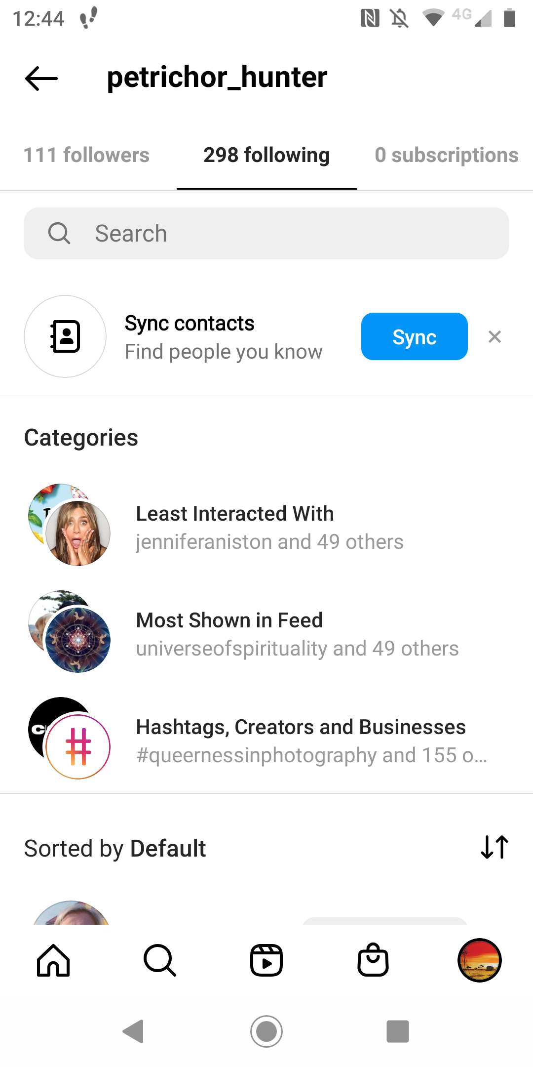 Instagram following settings home screen