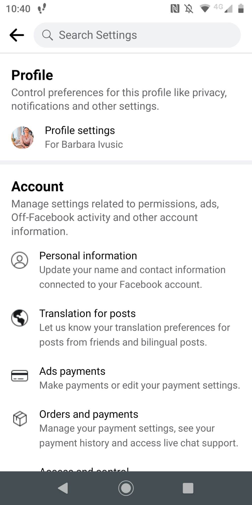Facebook privacy settings home screen