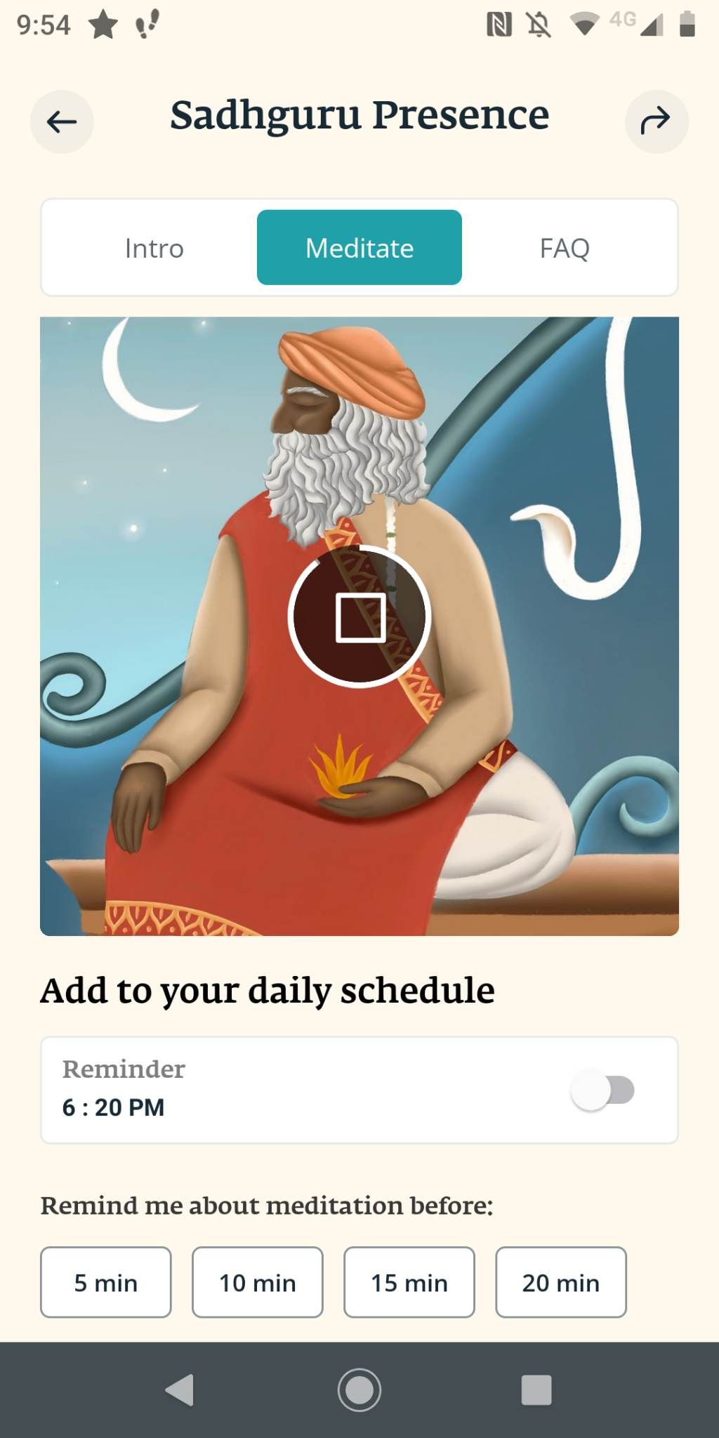 Sadhguru app features meditate screen