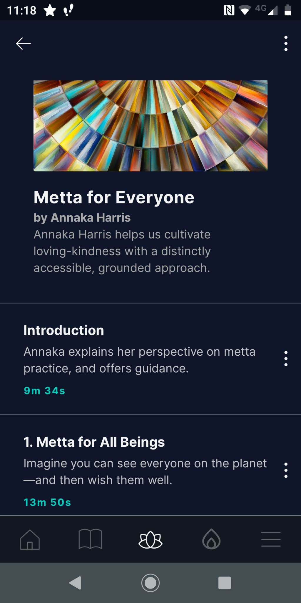 Screenshot of metta practices sections