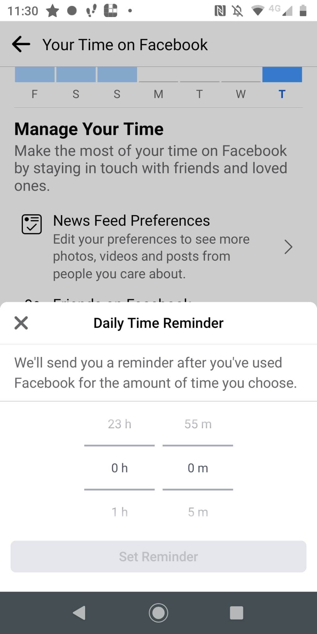 Facebook manage your time timer screen shot