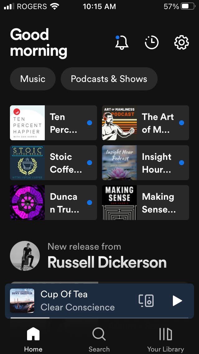 Screenshot of Spotify app homepage