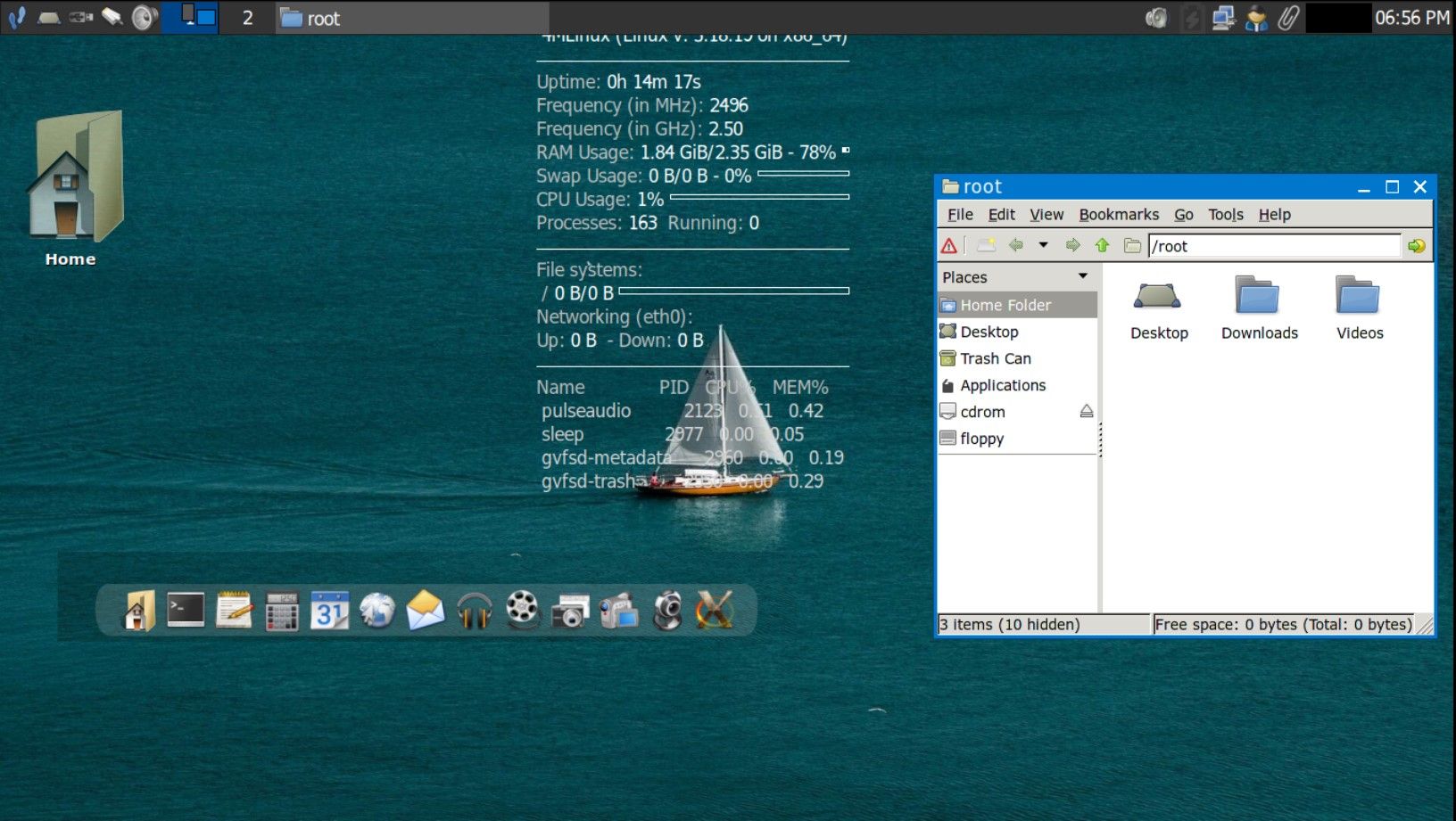 Interface de bureau 4MLinux avec un répertoire ouvert 