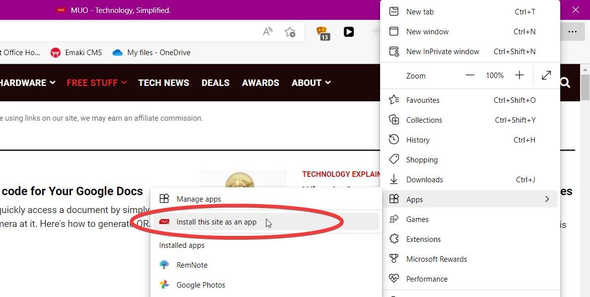 Accessing web apps feature in Microsoft Edge 2