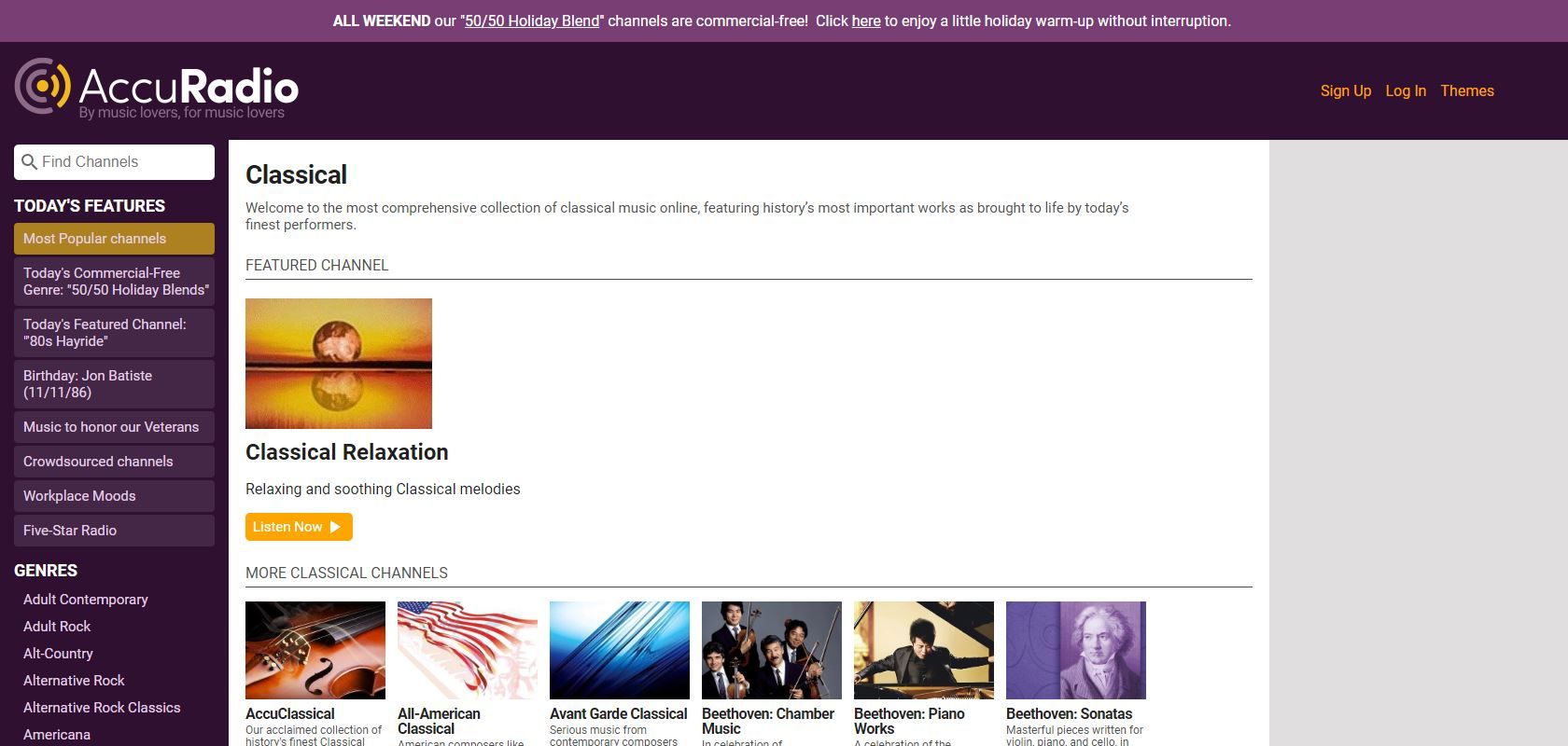 A Screenshot of AccuRadio s Classical Landing Page