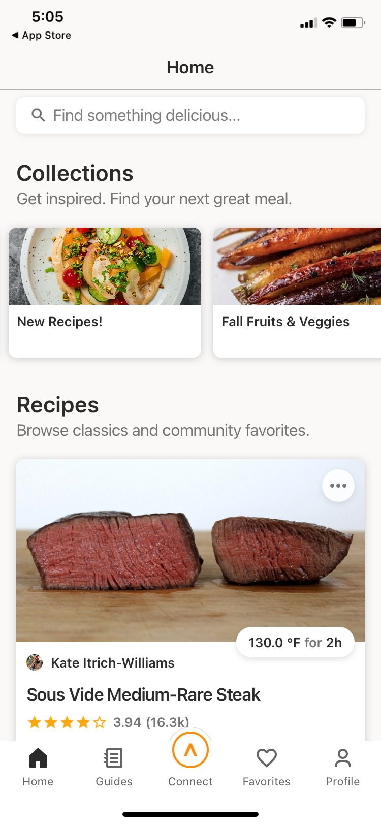 Anova Culinary app Home screen