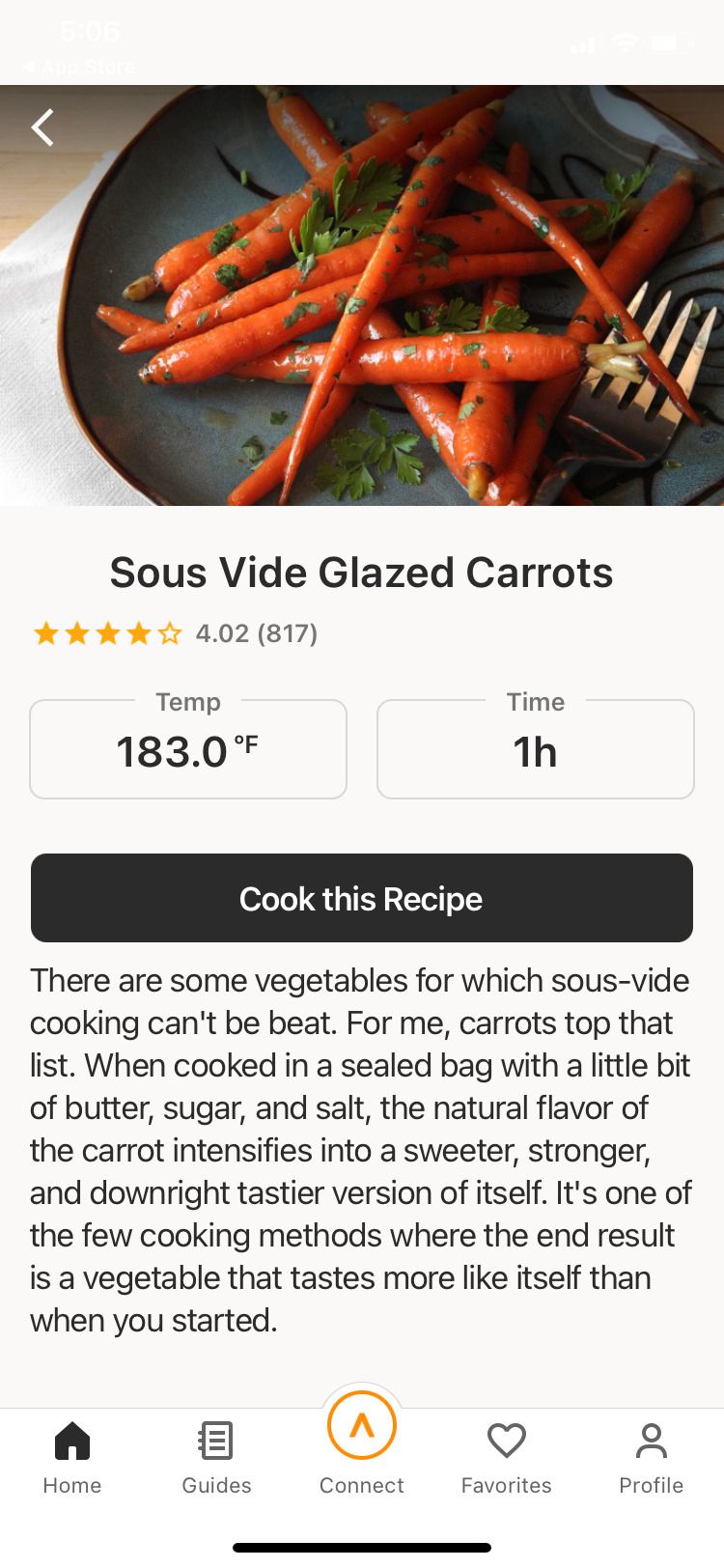 Anova Culinary app glazed carrots recipe