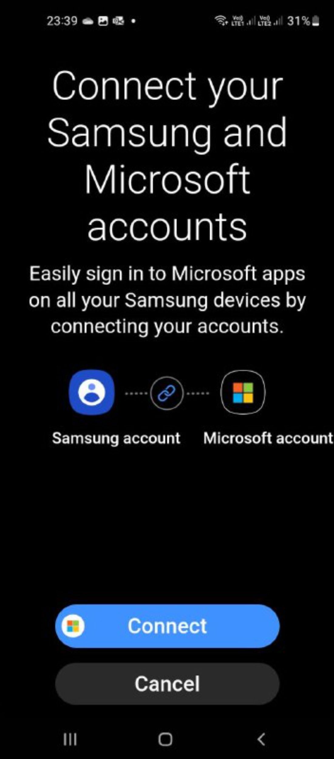 Connect Samsung and Microsoft accounts for gallery sync