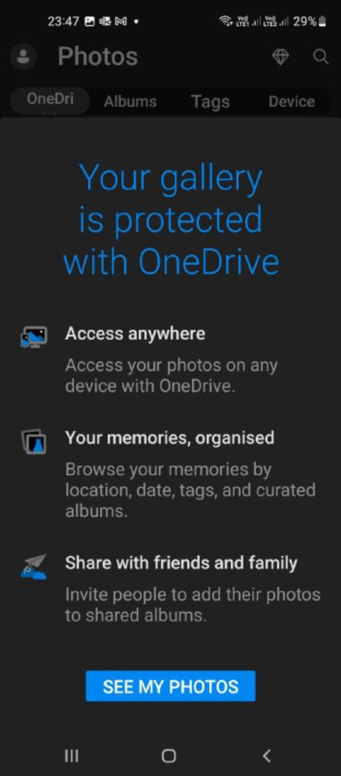 Samsung gallery syncing to OneDrive