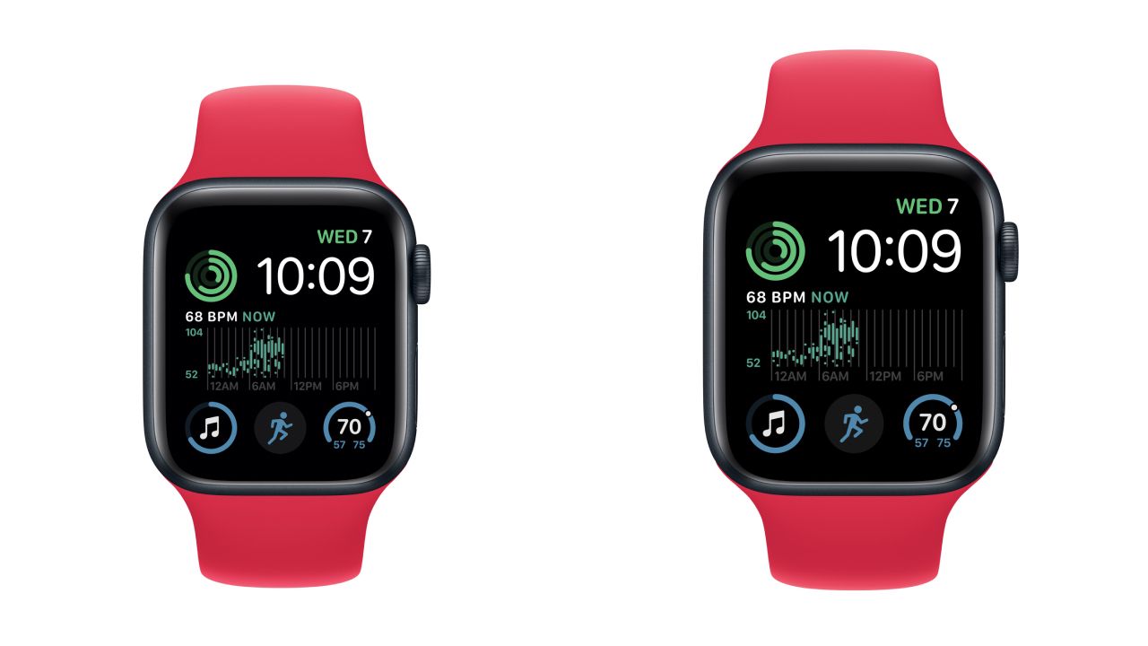 Apple Watch SE 40mm and 44mm displays side by side