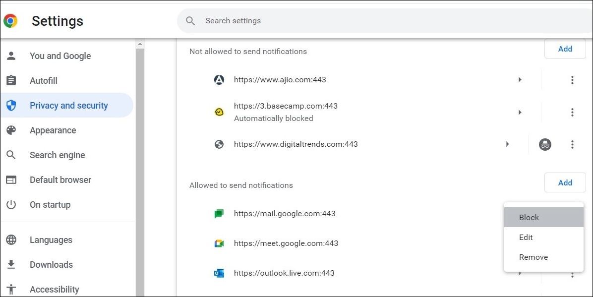 Block Google Chrome notifications for a specific website