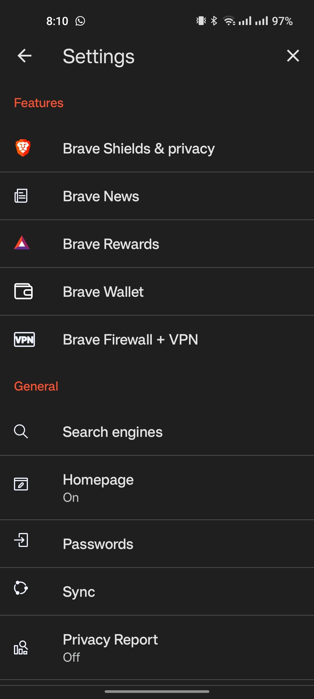 تنظیمات Brave Browser