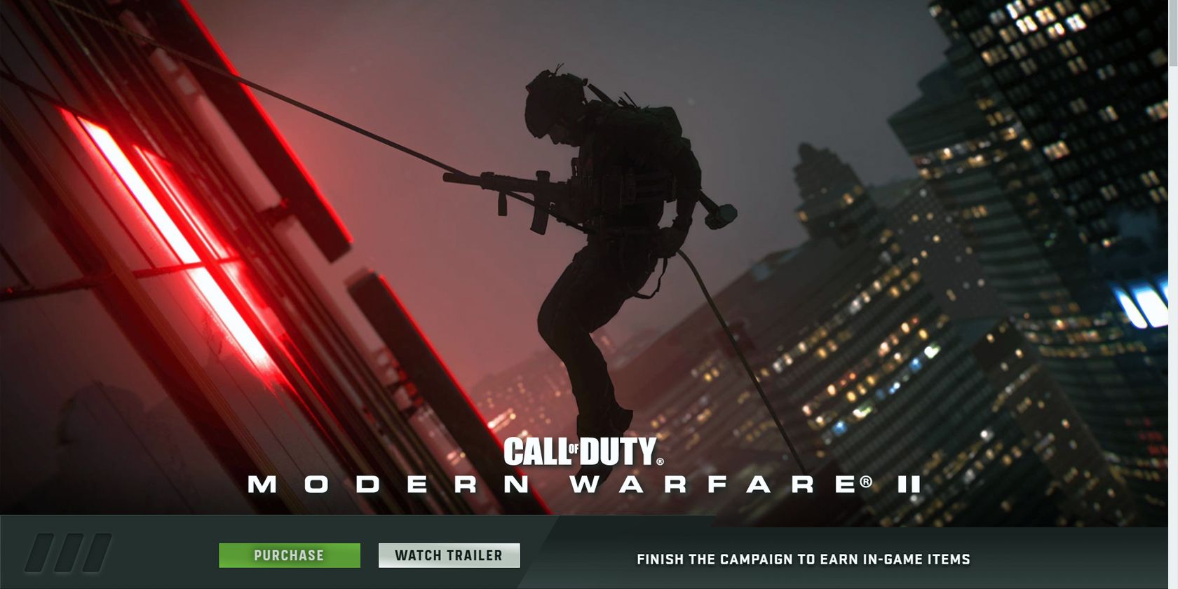 Capture d'écran de la page d'accueil de la campagne Call of Duty Modern Warfare II