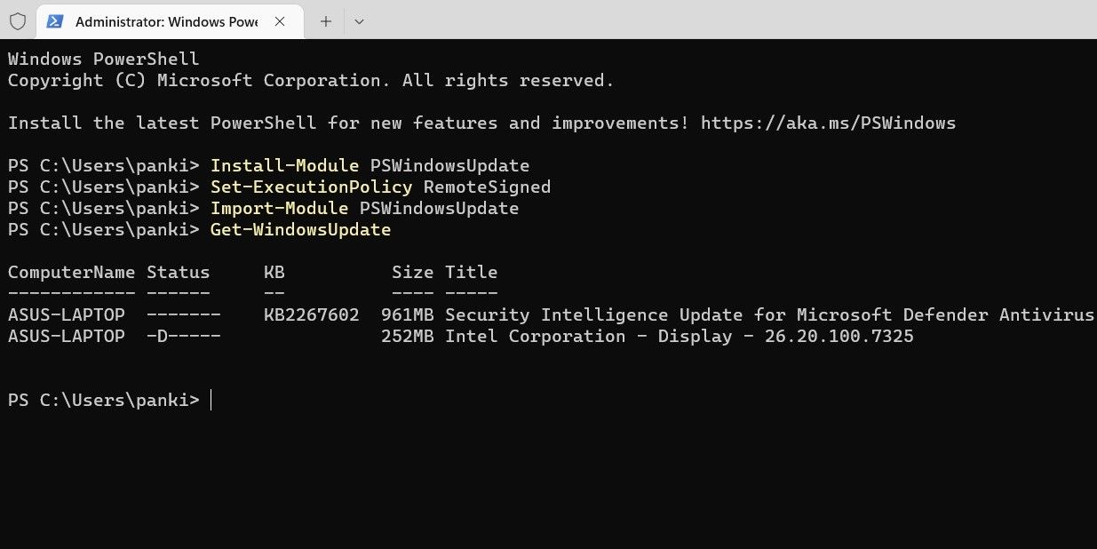 Check for Windows 11 Updates Using PowerShell