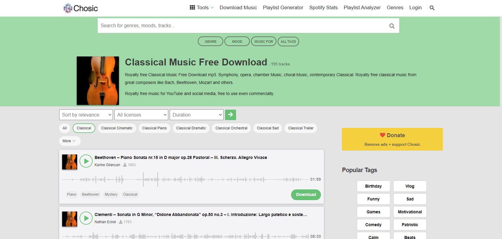 A Screenshot of Chosic s Classical Landing Page