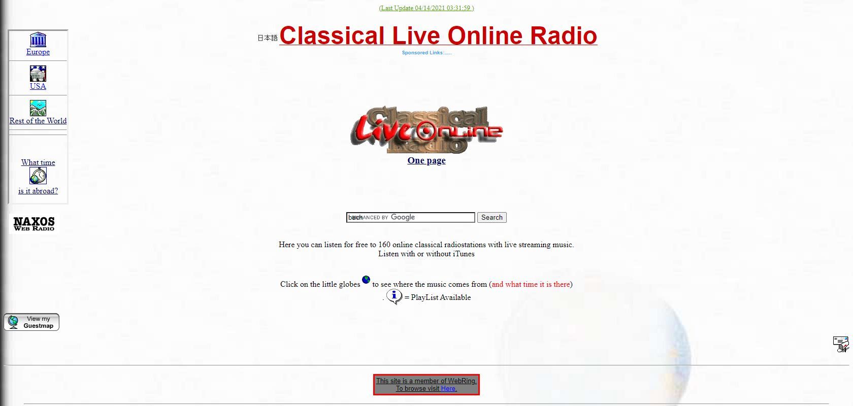 A Screenshot of Classical Web Cast s Classical Landing Page