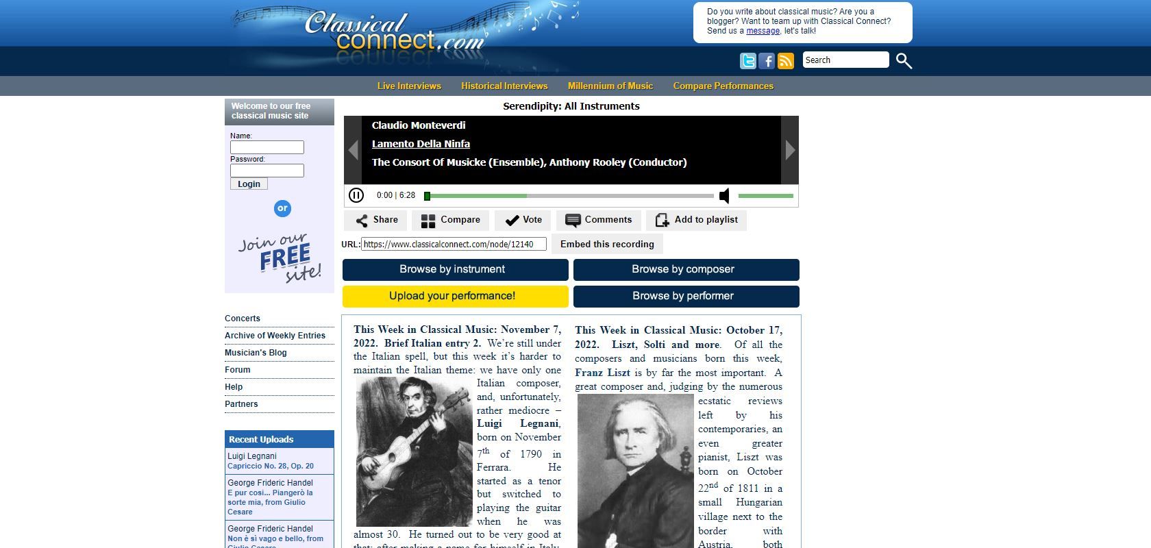 A Screenshot of Classicalconnect com s Classical Landing Page