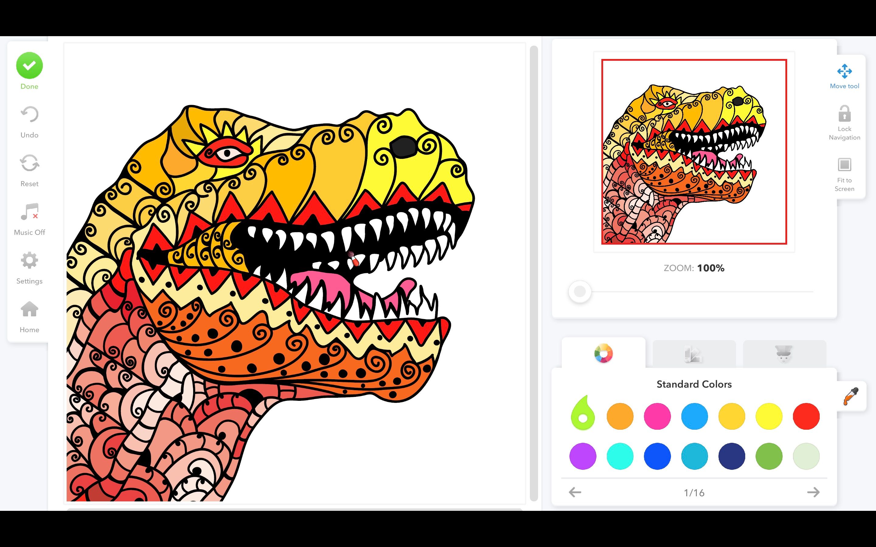 Colored dinosaur from Epic coloring book work page