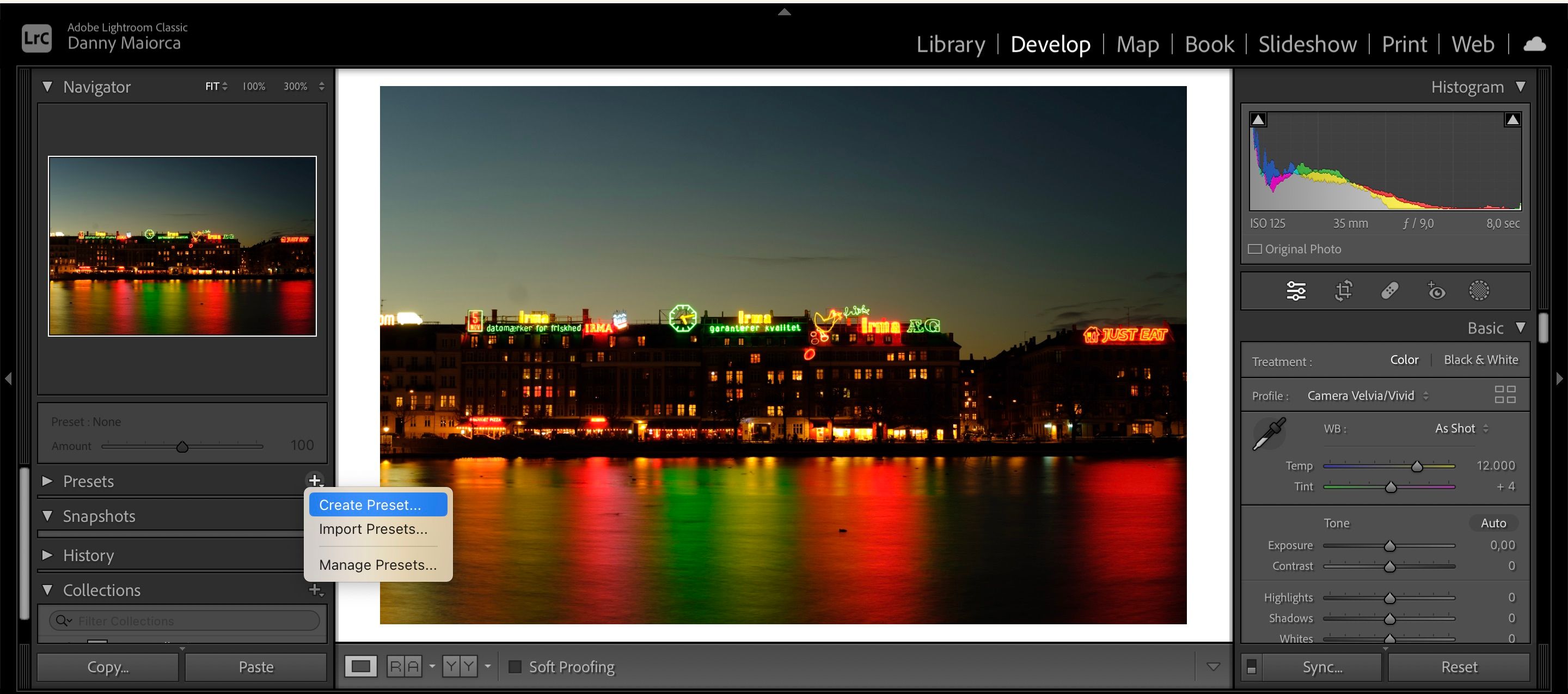 Cuplikan layar menunjukkan cara membuat preset di Adobe Lightroom