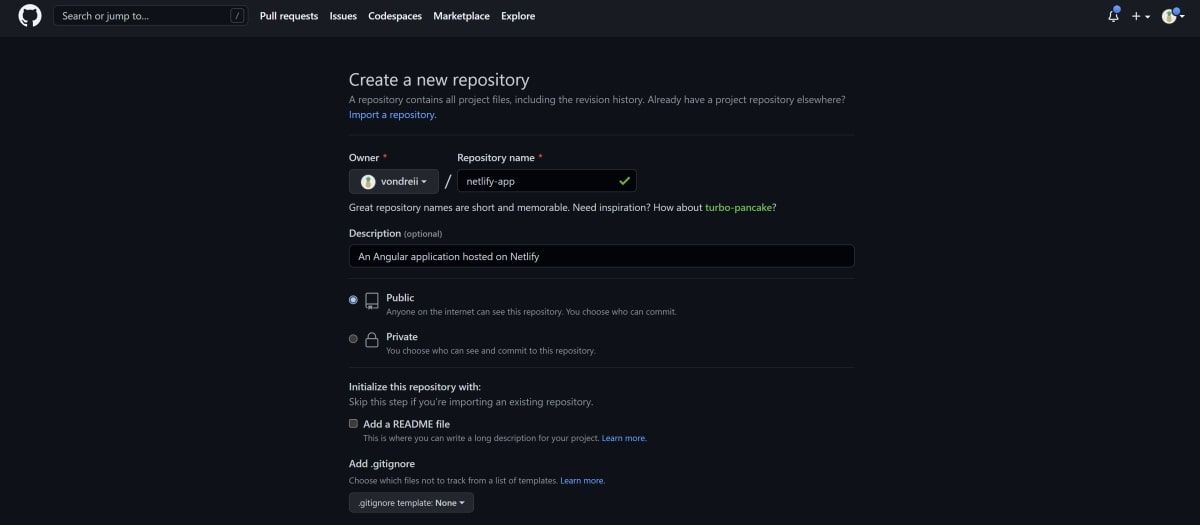 Create new GitHub repository details