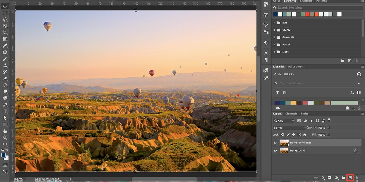 Photo in Photoshop with Create a new layer icon highlighted.