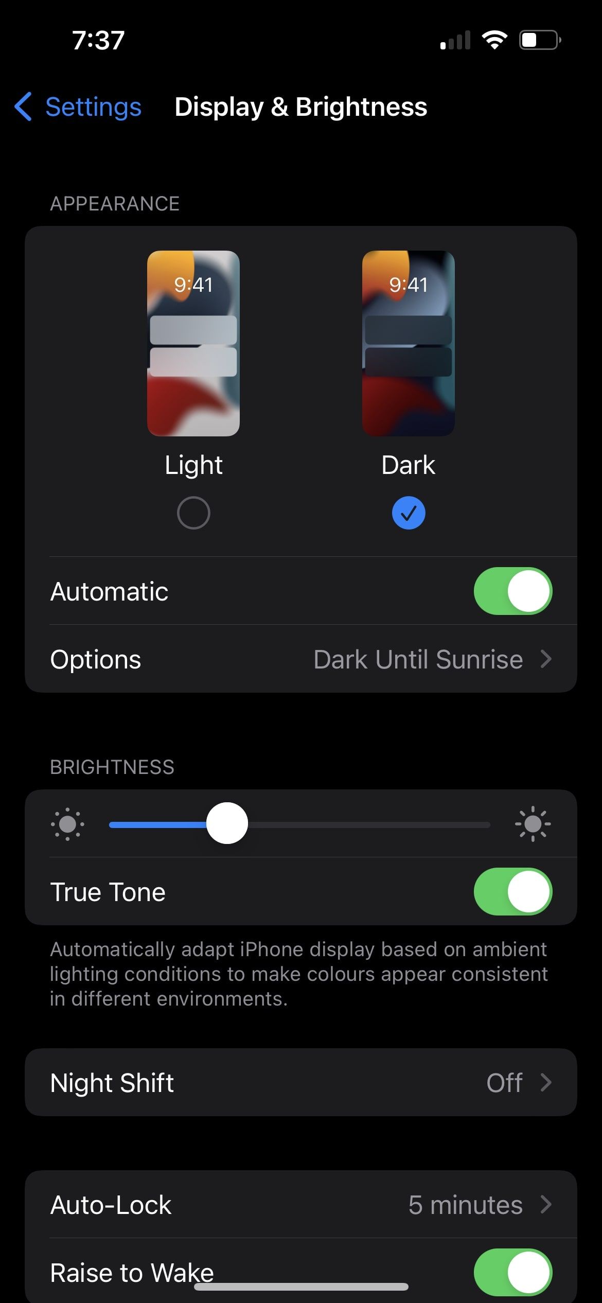 Display and Brightness settings on the iPhone