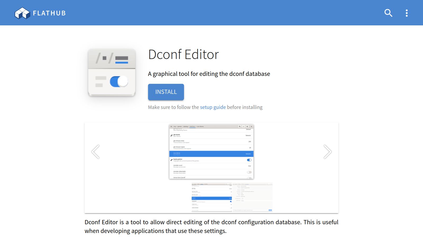 Flathub webpage of Dconf Editor