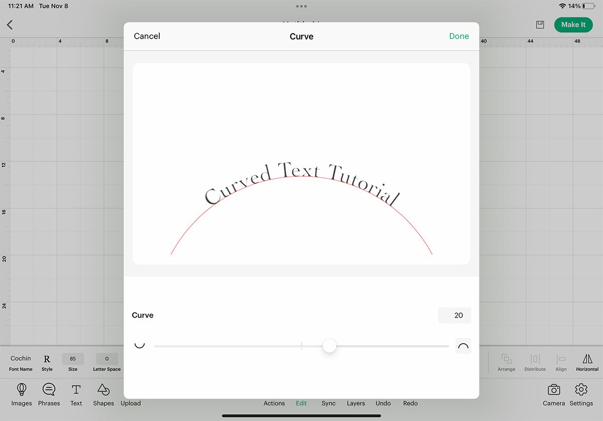 Design Space app curved text preview