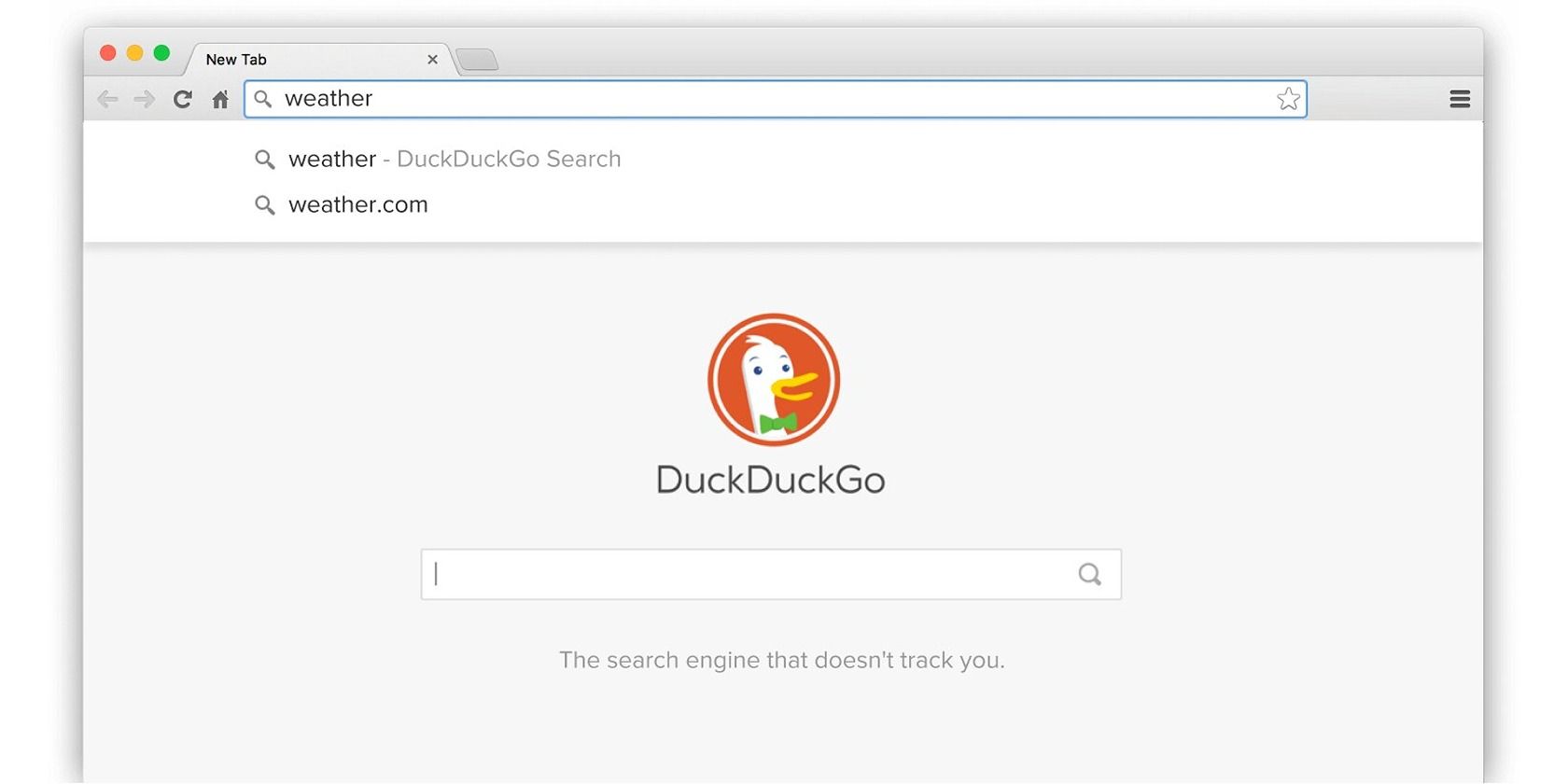 DuckDuckGo Homepage on a Mac Browser