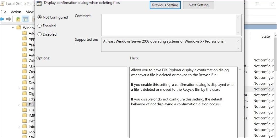 Enable or Disable Delete Confirmation Dialog via Group Policy Editor