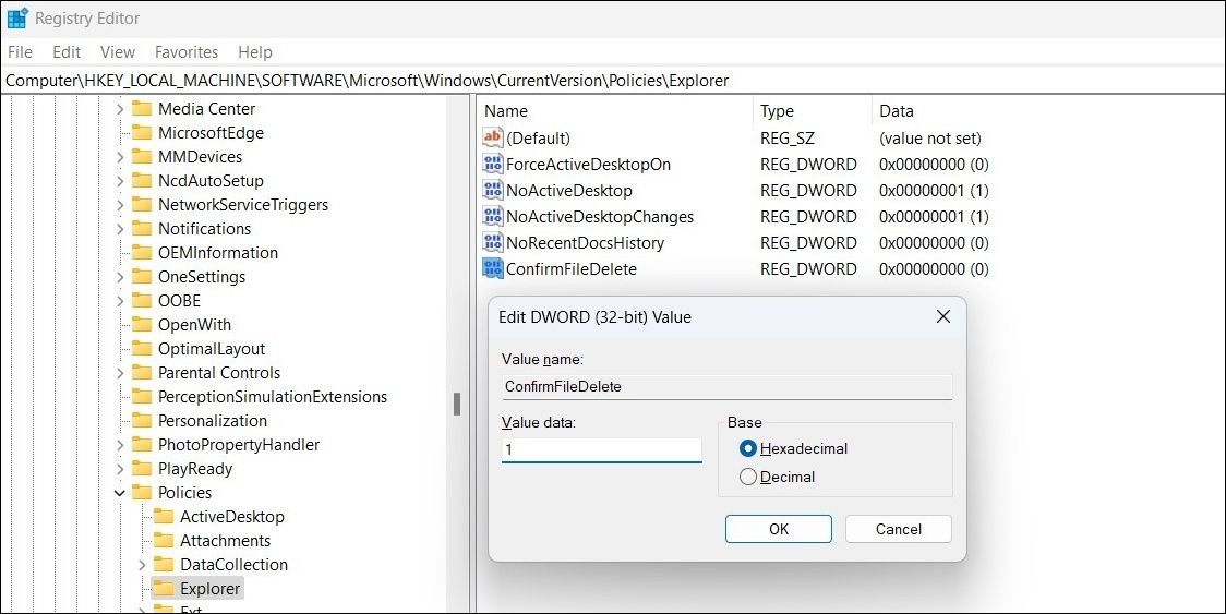 Enable or Disable Delete Confirmation Dialog via Registry Editor
