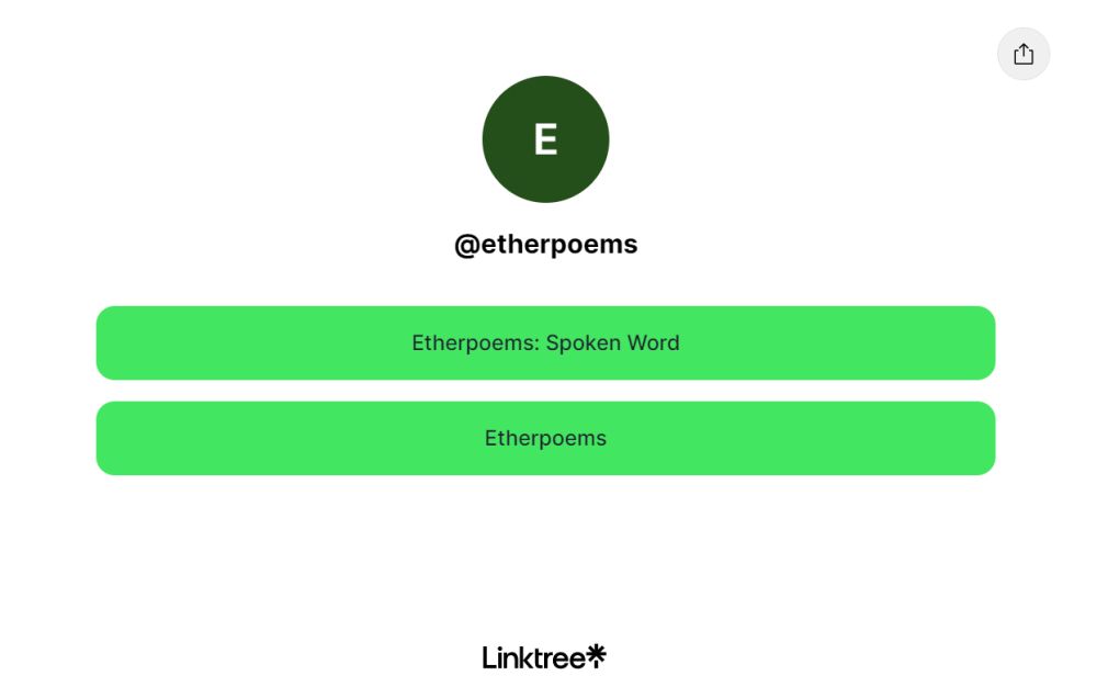 Screenshot of Etherpoems Linktree to Opensea
