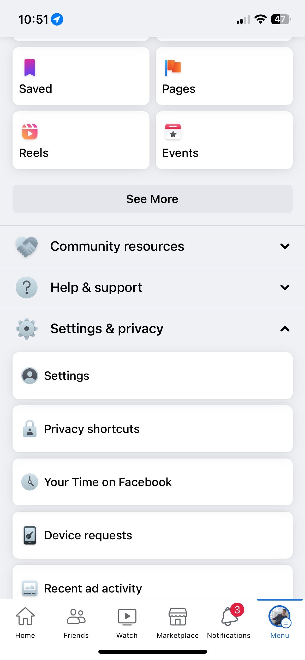Facebook Settings and privacy