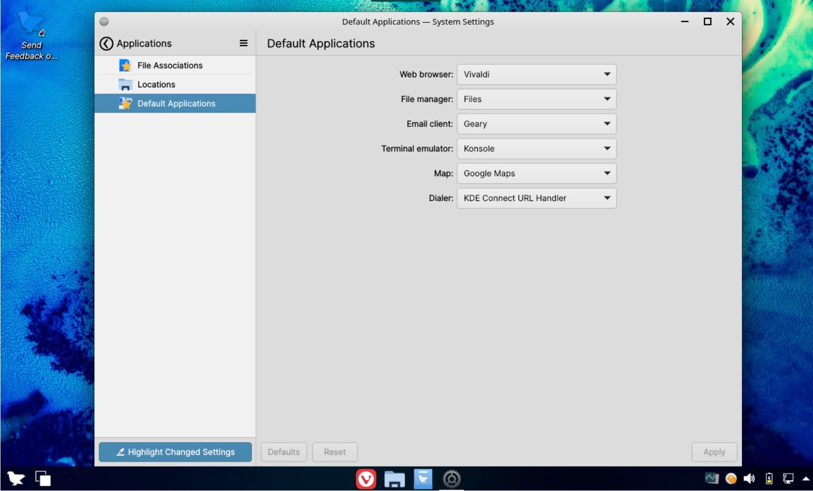 List of default applications on Feren OS desktop