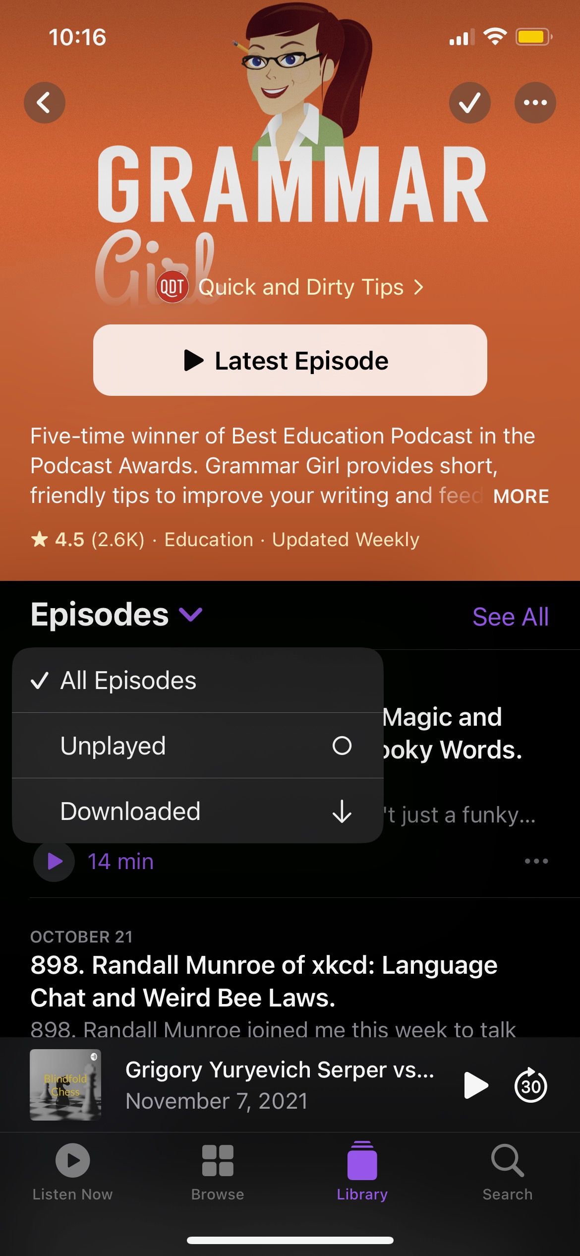 Filter Shows episodes Podcasts iPhone