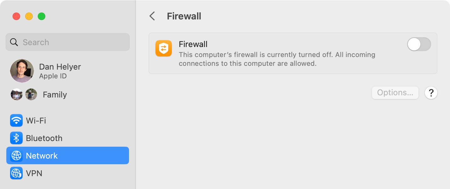 Firewall option in macOS System Settings
