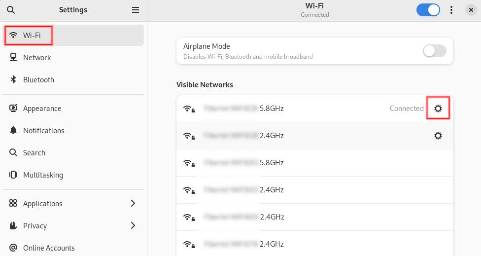 GNOME network wifi settings