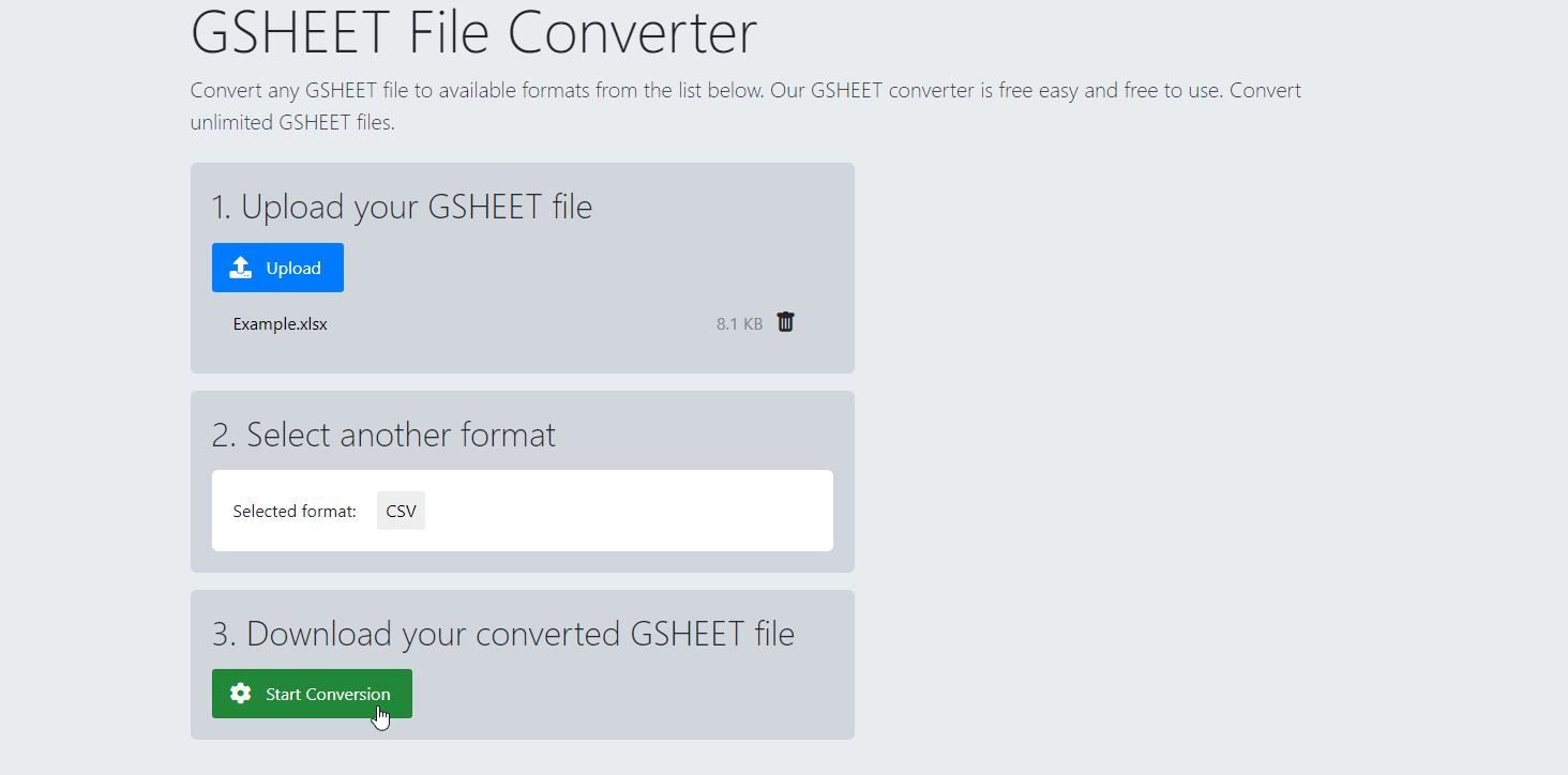 A Screenshot of GSHEET File Converter in Use