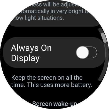 Always On Display toggle on the Samsung Galaxy Watch 4