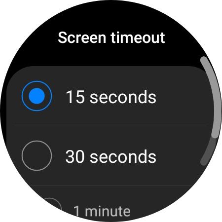 Samsung Galaxy Watch 4/5 screen timeout menu