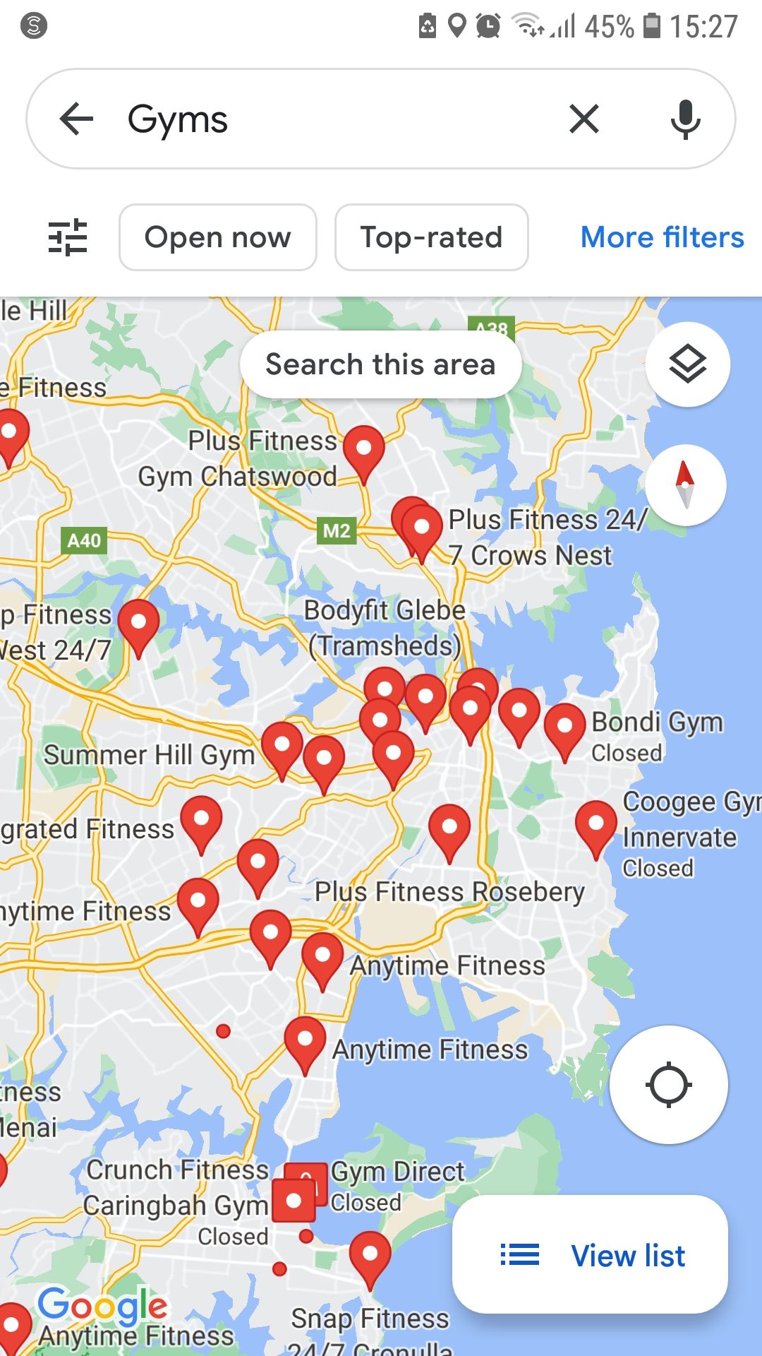 Google Maps Gyms 