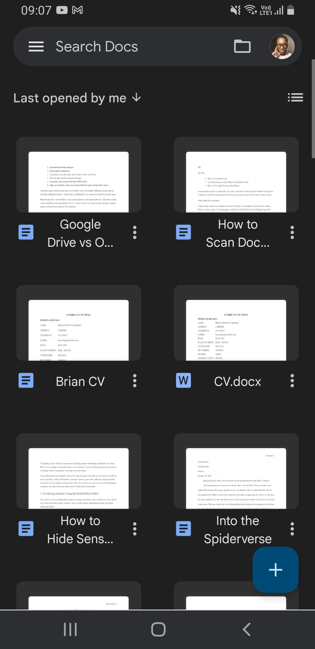 Documents on Google Docs app