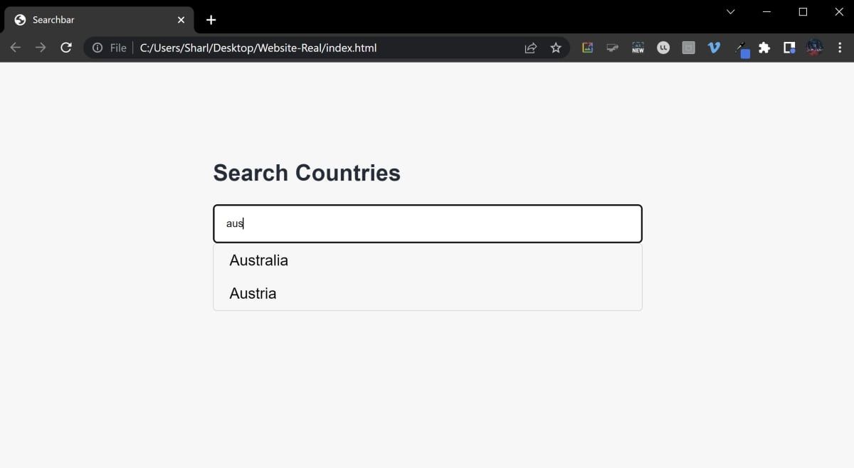 HTML searchbar with matching results