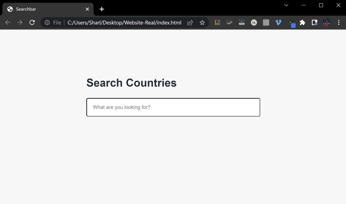 Situs web HTML dengan bilah pencarian di browser