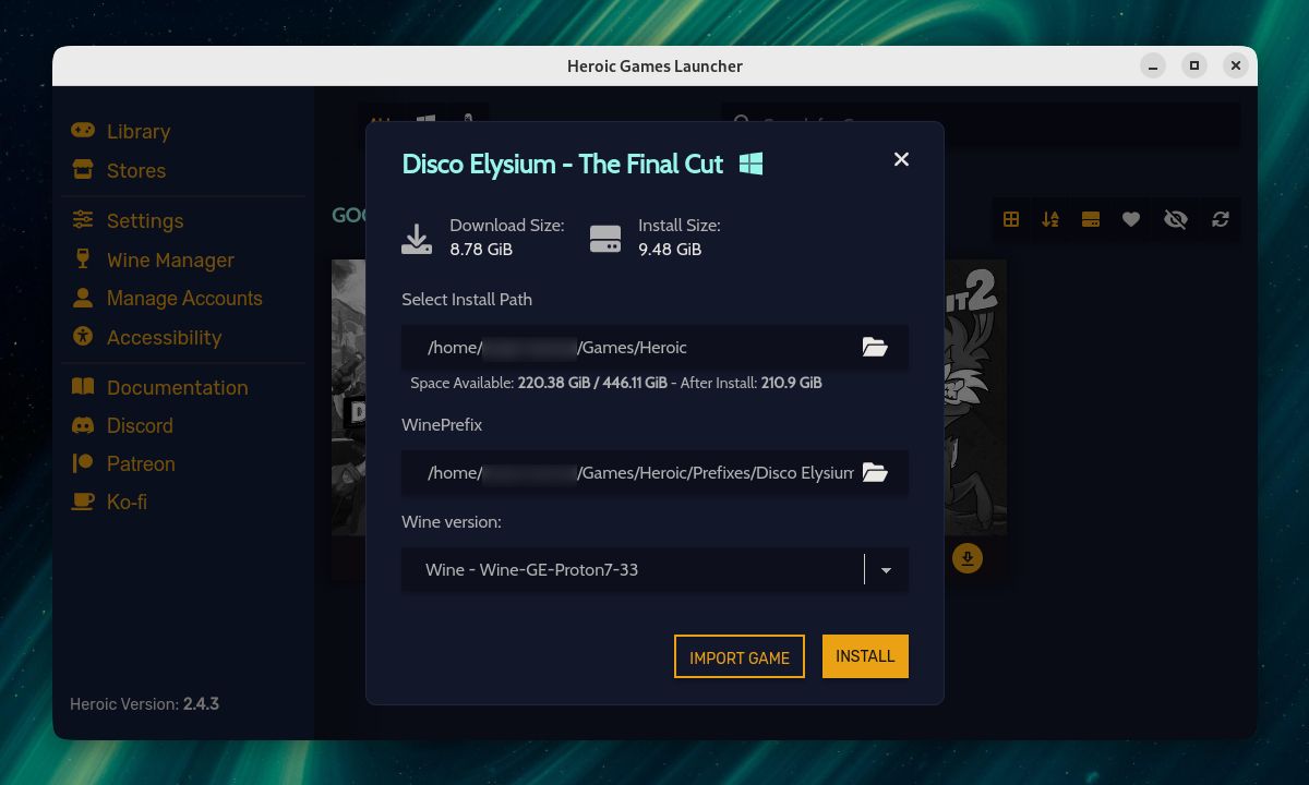 Heroic Games Launcher prompting to install Disco Elysium