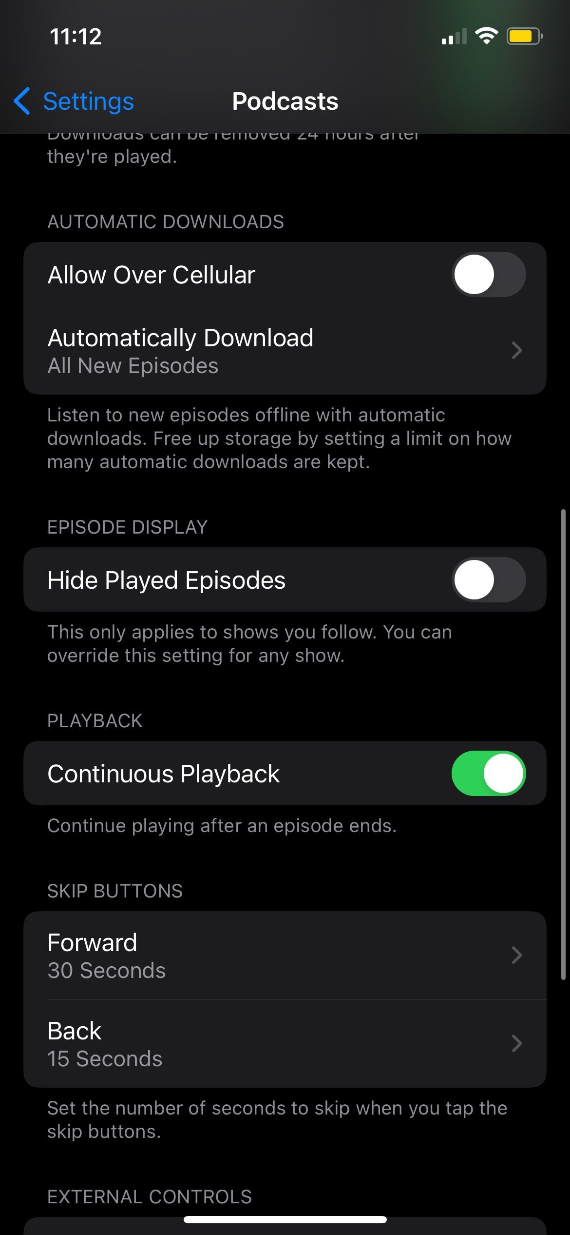 Hide Played Episodes Podcasts Settings iPhone